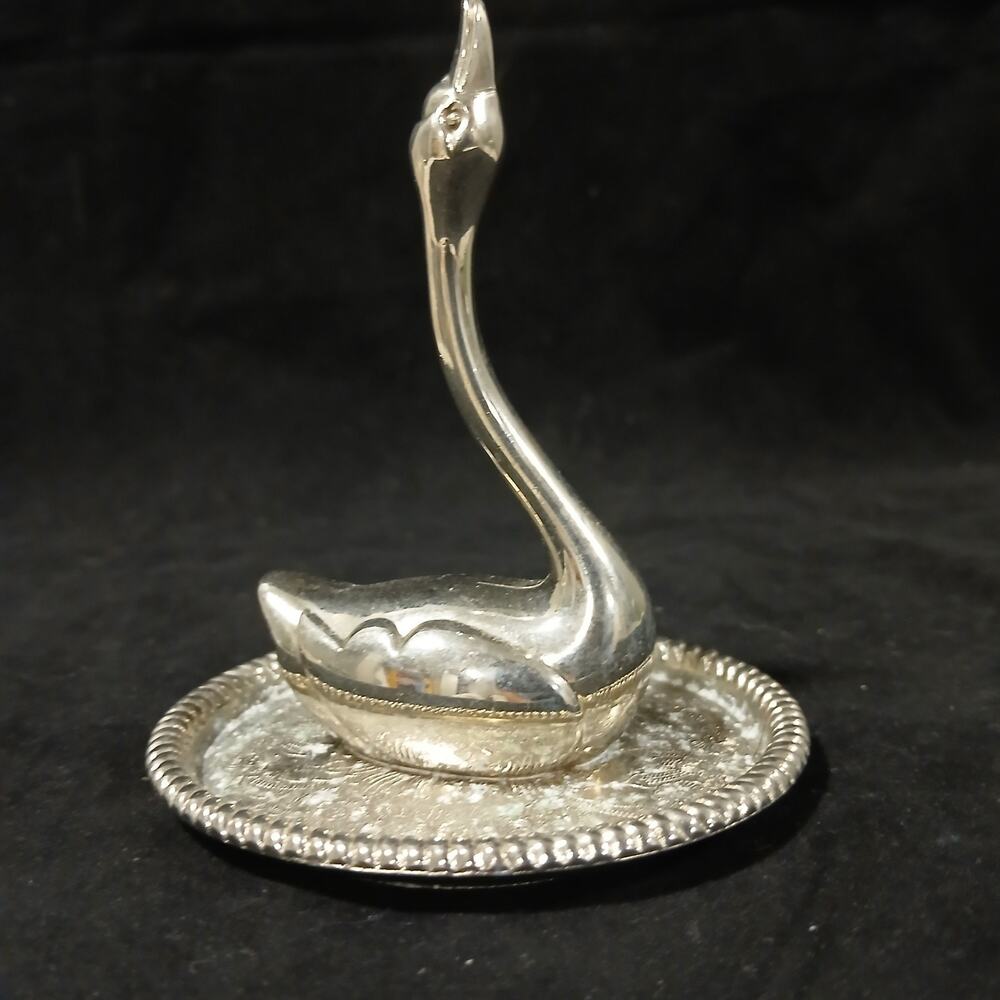 Vintage Swan Silver Plated Ring Holder Trinket Tray Hong Kong READ